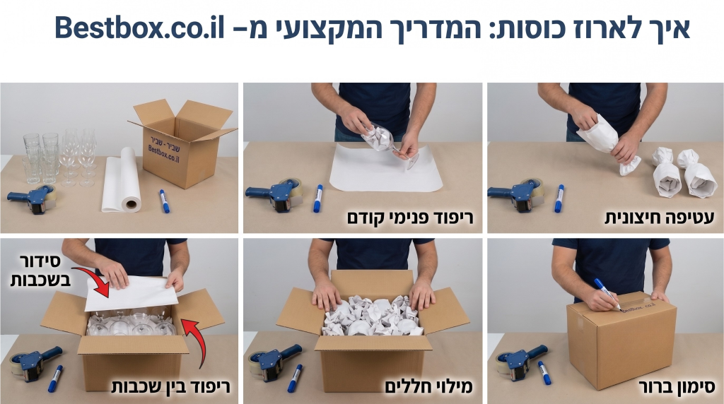 איך לארוז כוסות עם נייר אריזה
