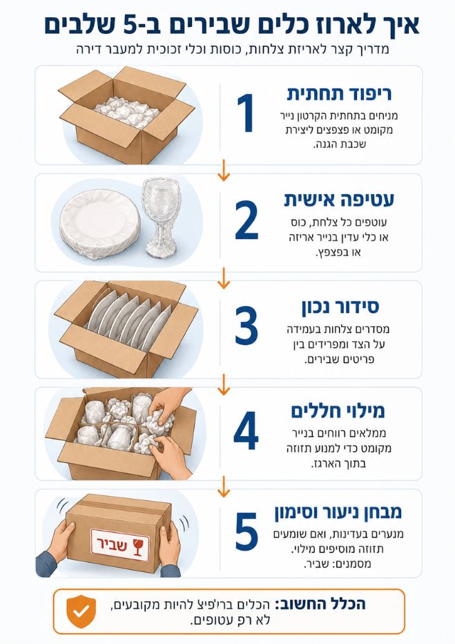איך לארוז כלים שבירים ב5 שלבים