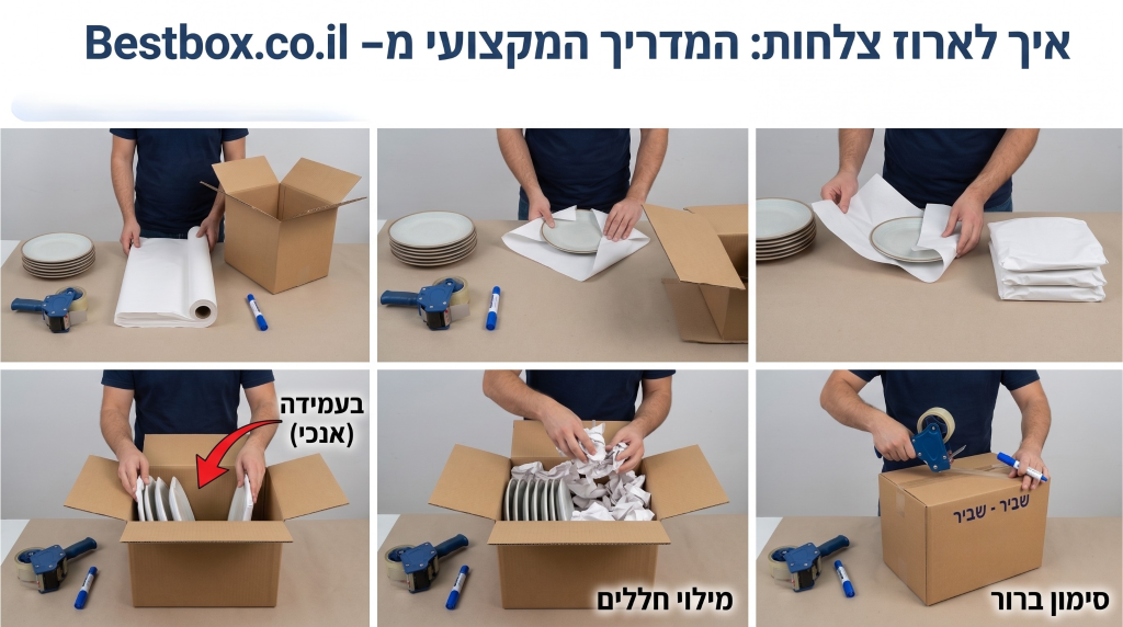 איך לארוז צלחות עם נייר אריזה