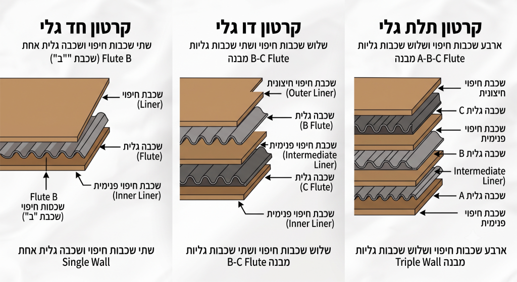 הבדלים בין קרטון חד גלי, קרטון דו גלי וקרטון תלת גלי