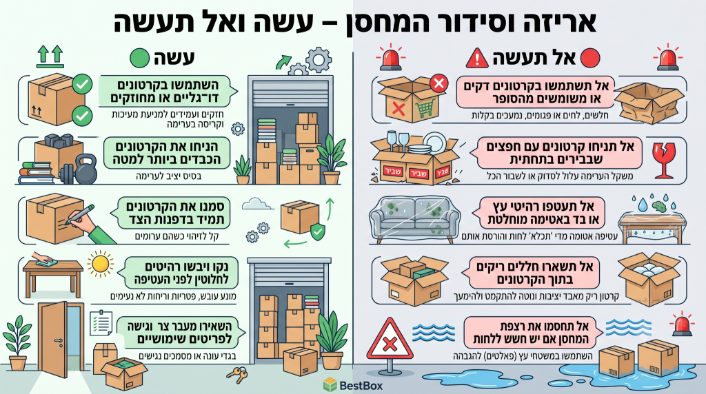 עשה ואל תעשה באריזת תכולה לאחסון ממושך